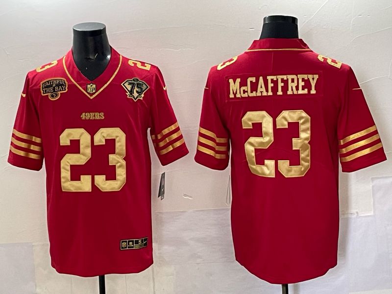 Men San Francisco 49ers 23 Mccafrey Red 75th Nike Limited NFL 2025 Jersey style 01